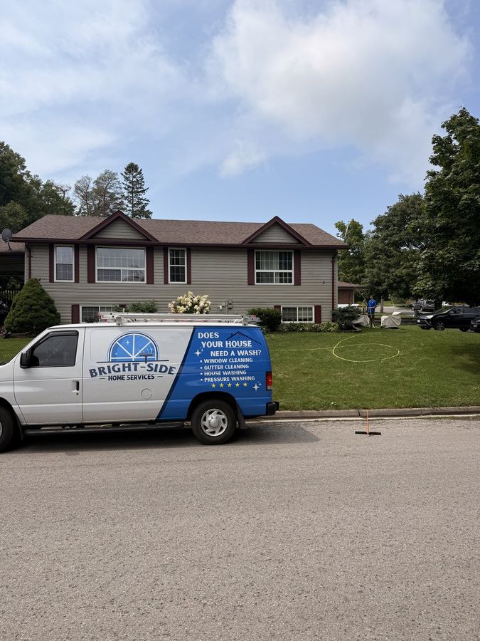 Bright-Side van parked on the road outside a customer's home